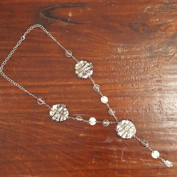 HAMMERED SILVER GLASS PENDANT - Picture 1 of 6